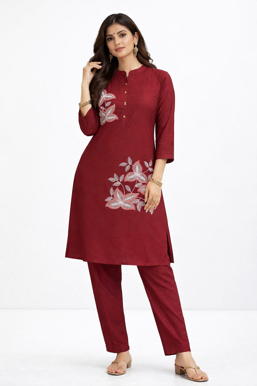 Red flower embroidered Co-Ord Set