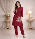 Maroon Flower Embroidered Co-Ord Set